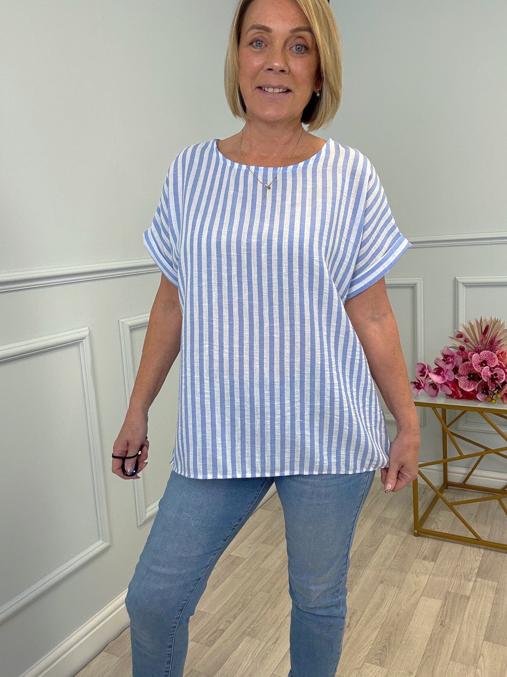 Emmie Stripe Top 8–18 Sky Blue