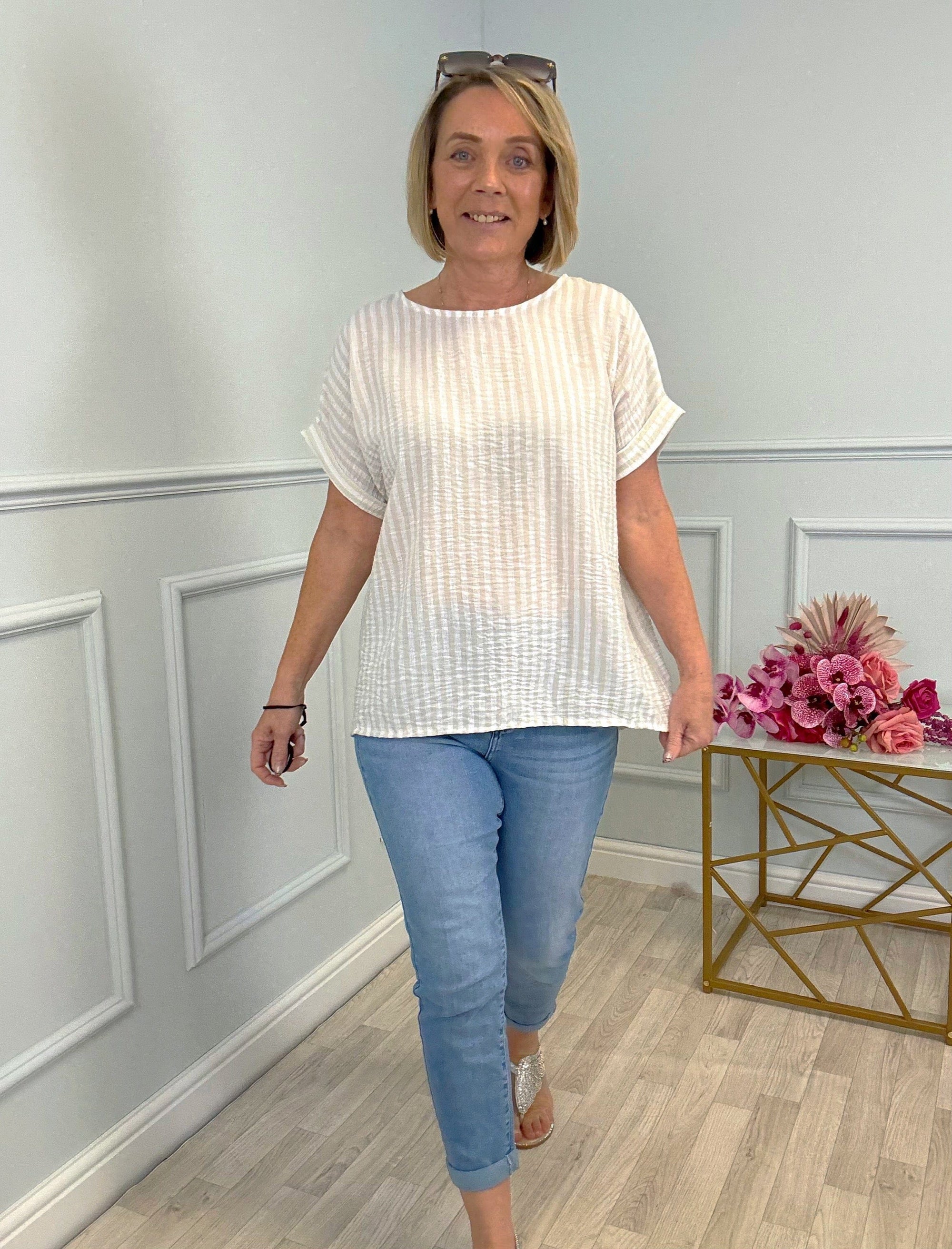 Emmie Stripe Top 8–18 Beige