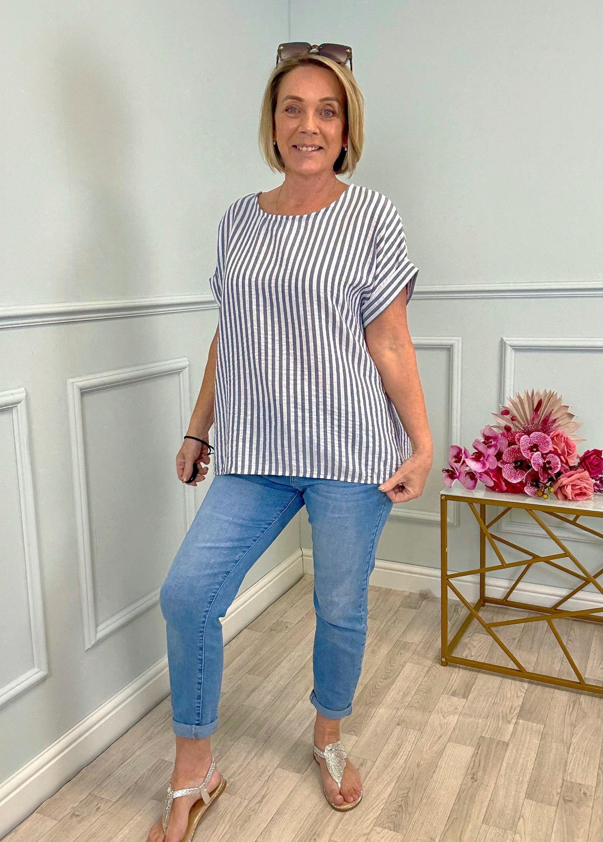 Emmie Stripe Top 8–18 Navy