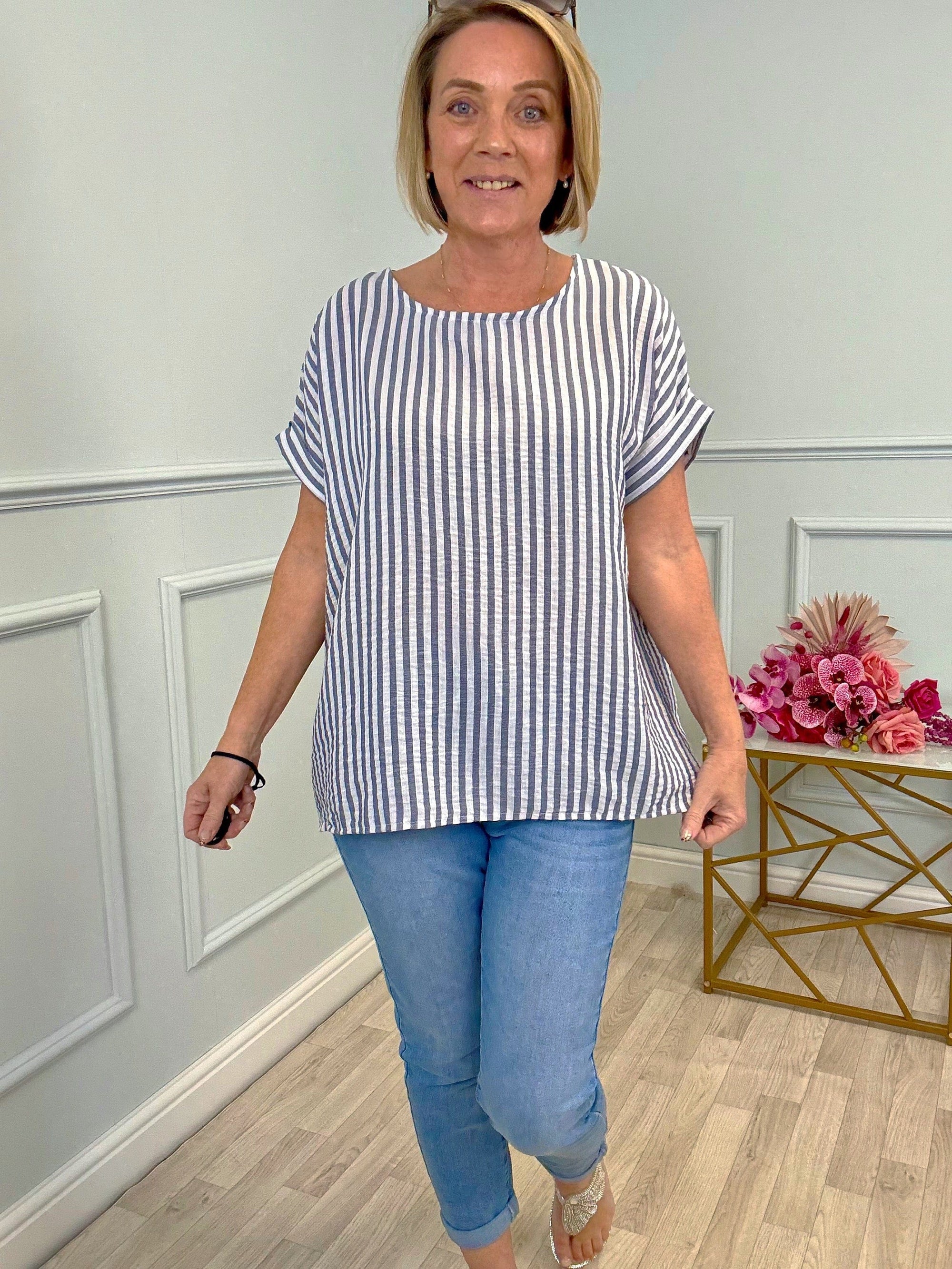 Emmie Stripe Top 8–18 Navy
