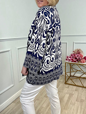 Indira Aztec Kimono – Navy Boho Layering Piece (Sizes 8–20)
