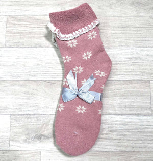 Fold Over Snowflake Knitted Bed Socks Pink - Susie's Boutique