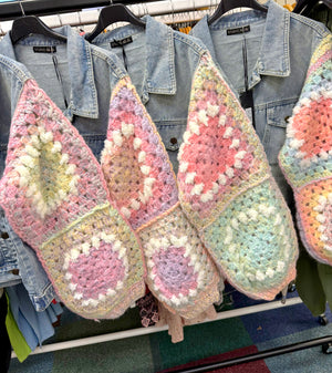 Aria Denim Jacket with Crochet Sleeves