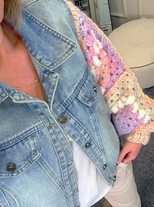 Aria Denim Jacket with Crochet Sleeves