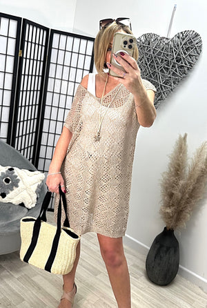 Allegra Oversized Crochet Cover Up Dress 10-18 Gold - Susie's Boutique