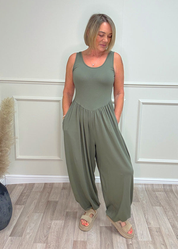 Skye Balloon/Barrel Jumpsuit - 8-16 Khaki