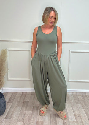 Skye Balloon/Barrel Jumpsuit - 8-16 Khaki
