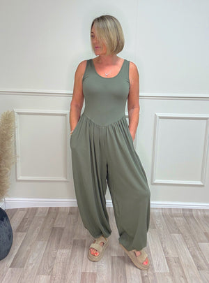 Skye Balloon/Barrel Jumpsuit - 8-16 Khaki