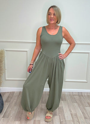 Skye Balloon/Barrel Jumpsuit - 8-16 Khaki