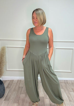 Skye Balloon/Barrel Jumpsuit - 8-16 Khaki