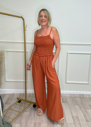 Isla Shirred Jumpsuit - 8-16 Rust