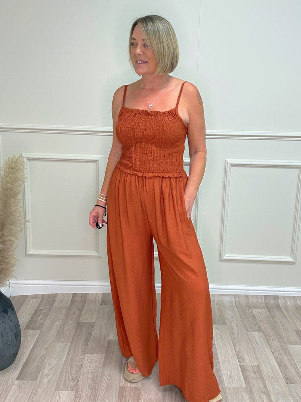 Isla Shirred Jumpsuit - 8-16 Rust