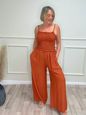 Isla Shirred Jumpsuit - 8-16 Rust