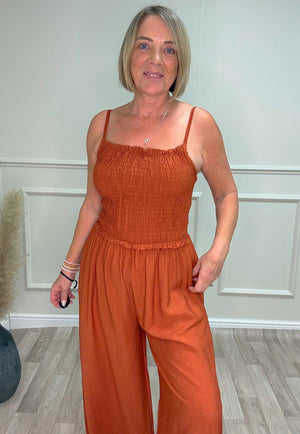 Isla Shirred Jumpsuit - 8-16 Rust