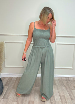 Isla Shirred Jumpsuit - 8-16 Sage
