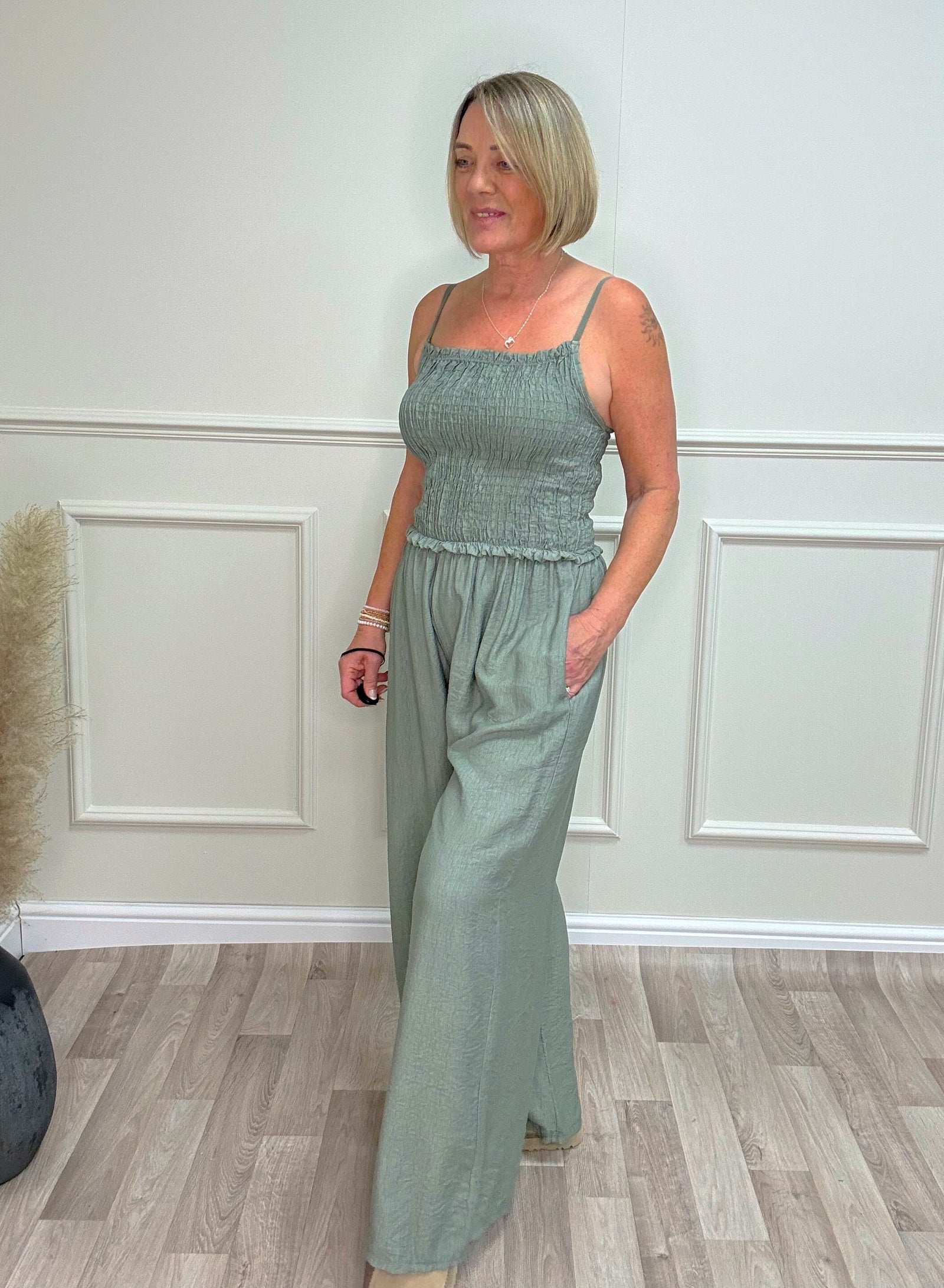 Isla Shirred Jumpsuit - 8-16 Sage
