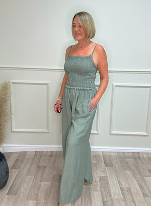 Isla Shirred Jumpsuit - 8-16 Sage