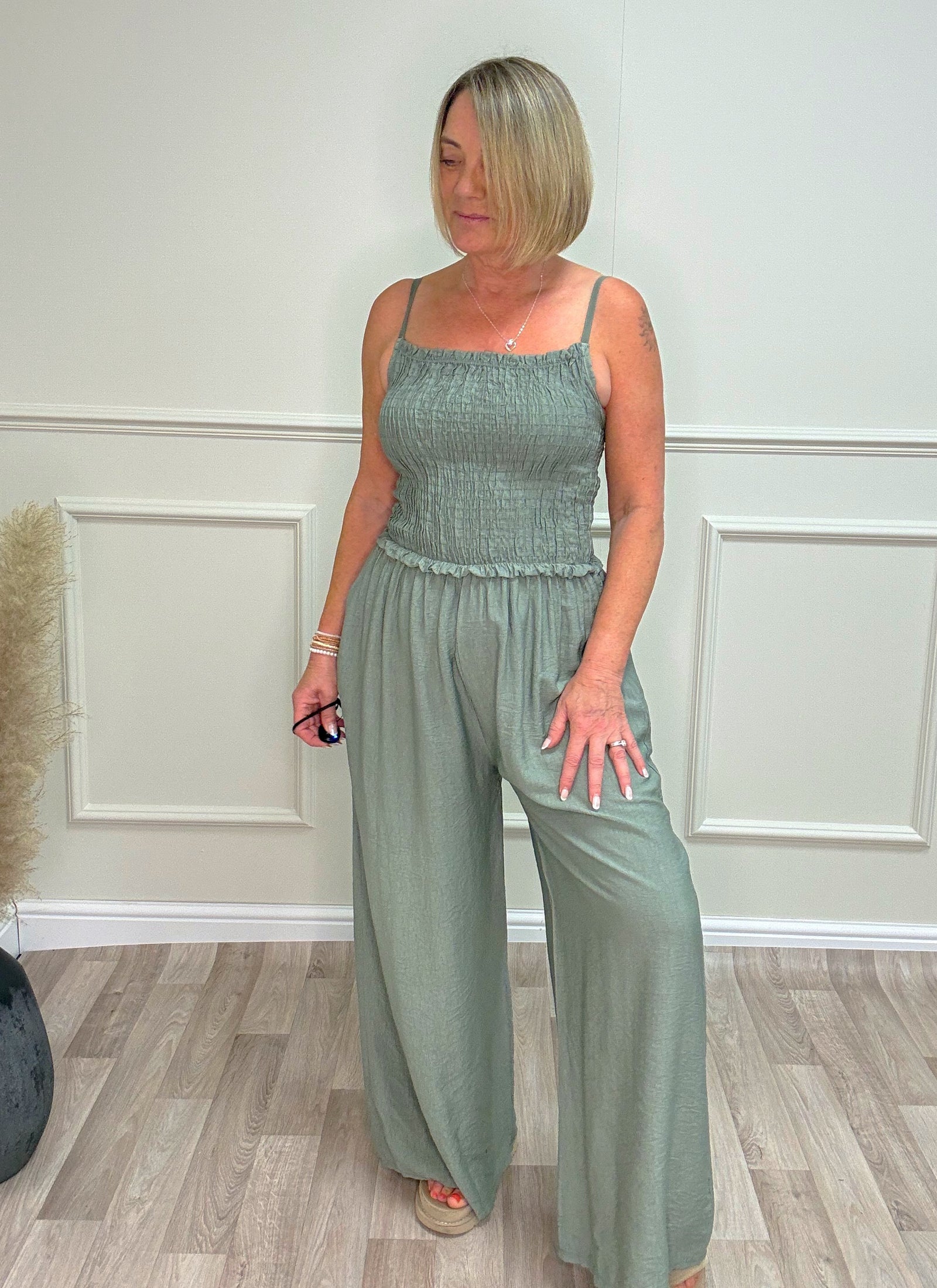Isla Shirred Jumpsuit - 8-16 Sage