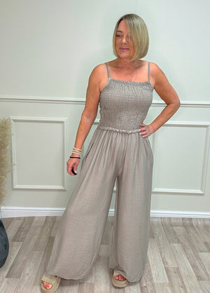 Isla Shirred Jumpsuit - 8-16 Mocha
