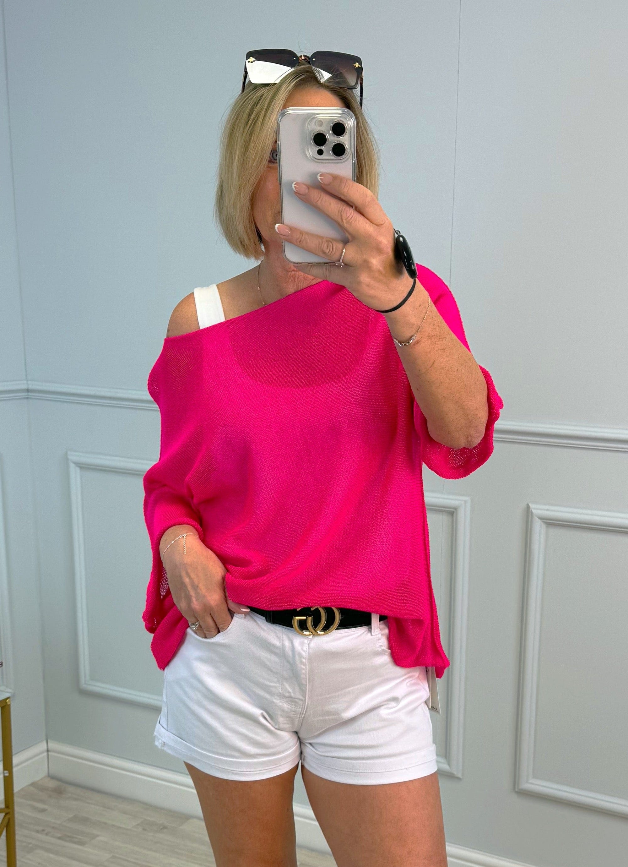 Tia Lightweight Sheer Knit Top 8-20 Fuchsia Flame