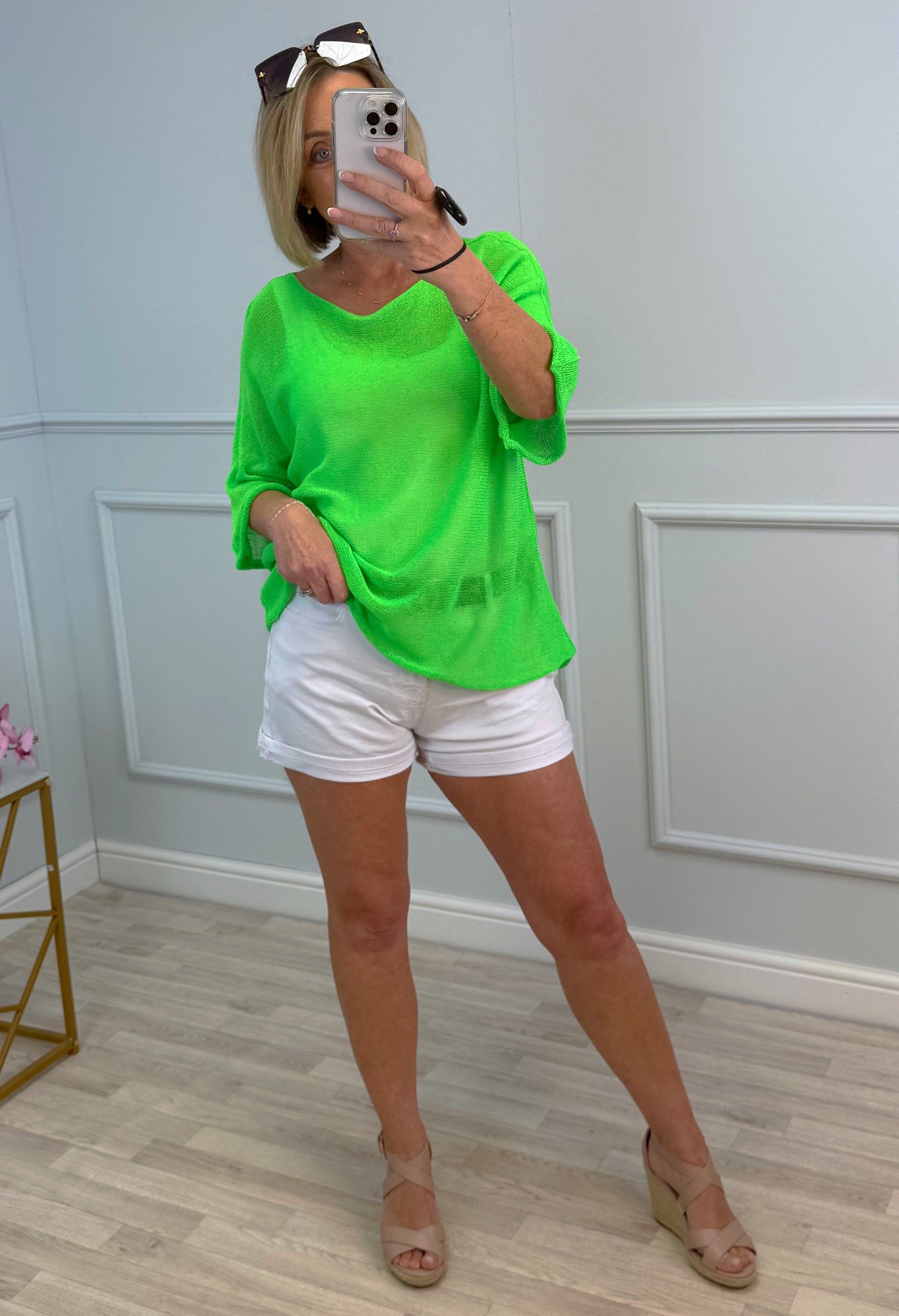 Tia Lightweight Sheer Knit Top 8-20 Lime Pop