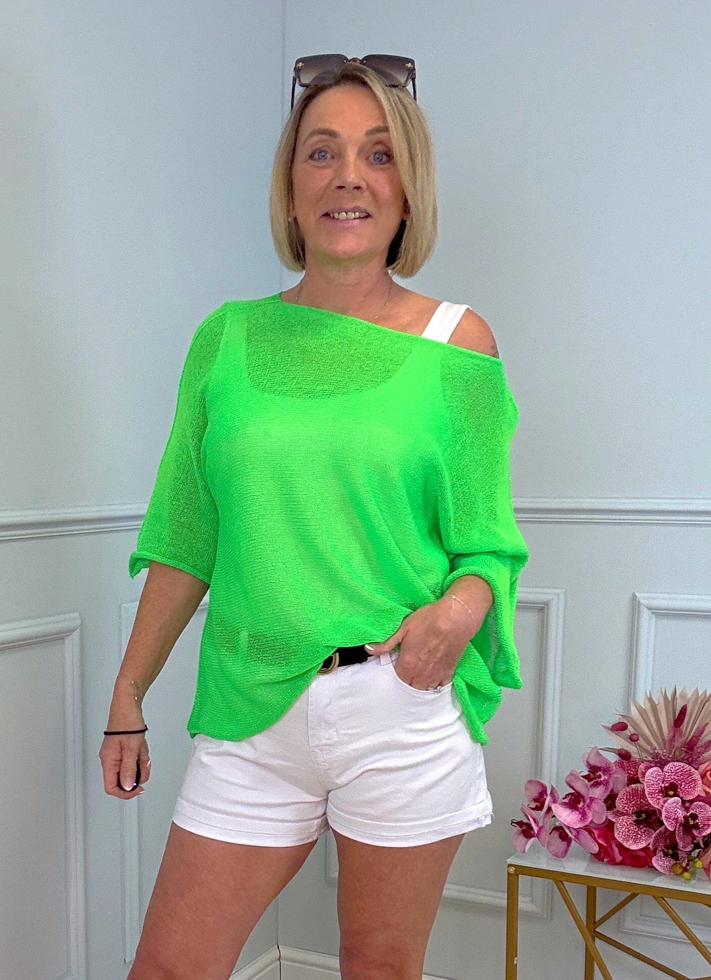 Tia Lightweight Sheer Knit Top 8-20 Lime Pop