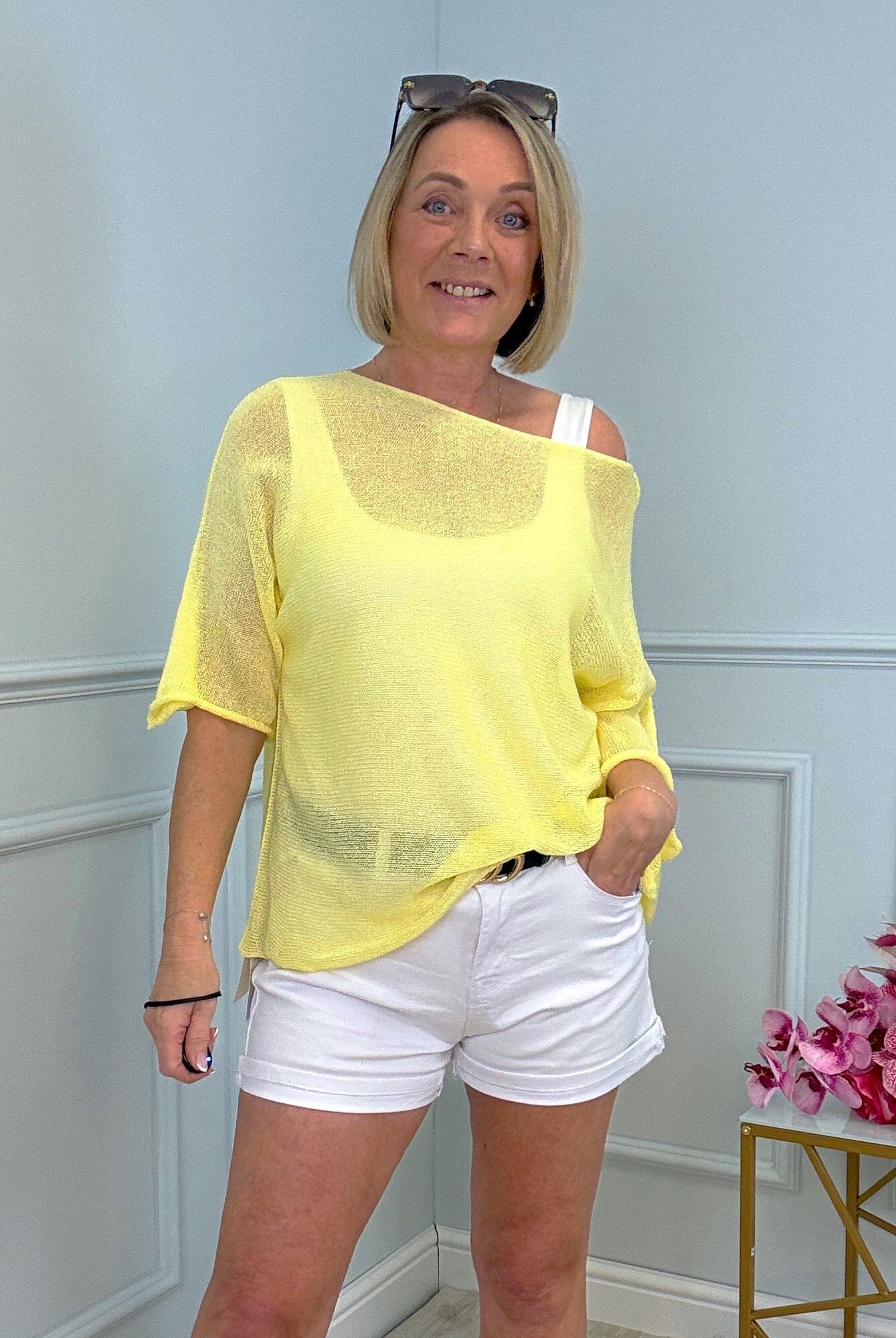 Tia Lightweight Sheer Knit Top 8-20 Lemon Drop