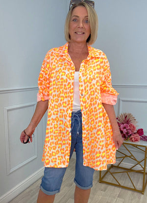 Cleo Neon Leopard Cheesecloth Shirt 10-20 Orange