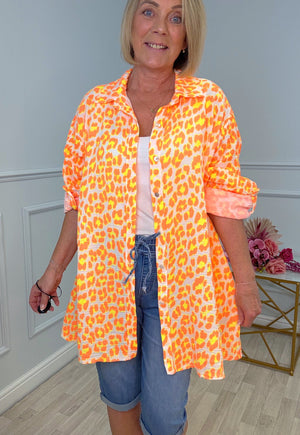 Cleo Neon Leopard Cheesecloth Shirt 10-20 Orange