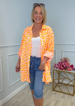 Cleo Neon Leopard Cheesecloth Shirt 10-20 Orange