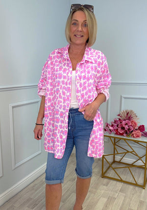 Cleo Neon Leopard Cheesecloth Shirt 10-20 Hot Pink