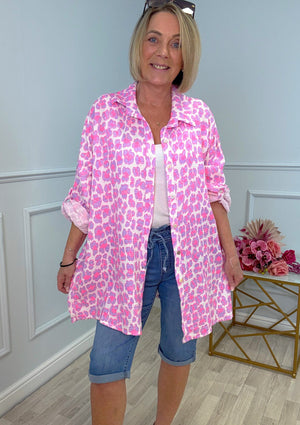 Cleo Neon Leopard Cheesecloth Shirt 10-20 Hot Pink