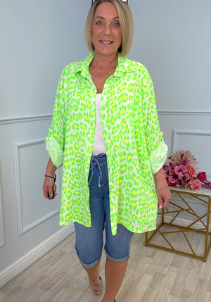 Cleo Neon Leopard Cheesecloth Shirt 10-20 Green