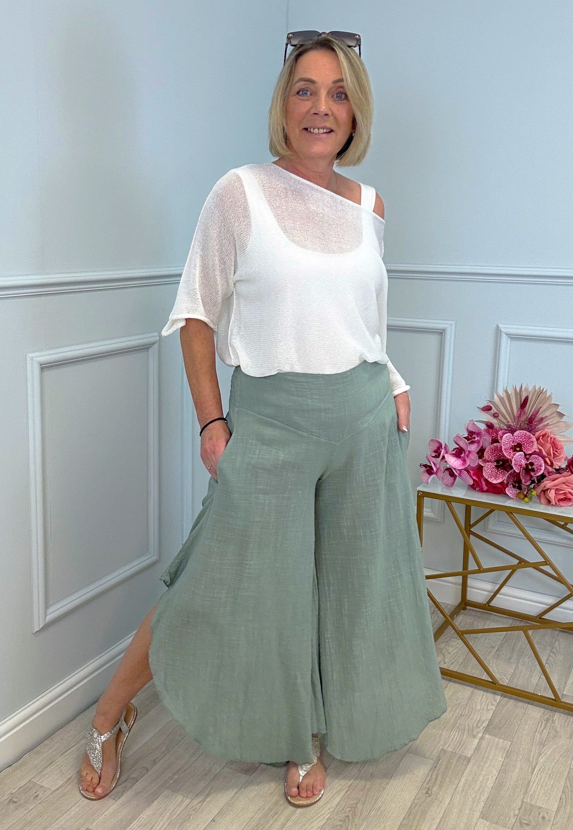 Luna Wide Leg Panel Trousers 10-18 Khaki