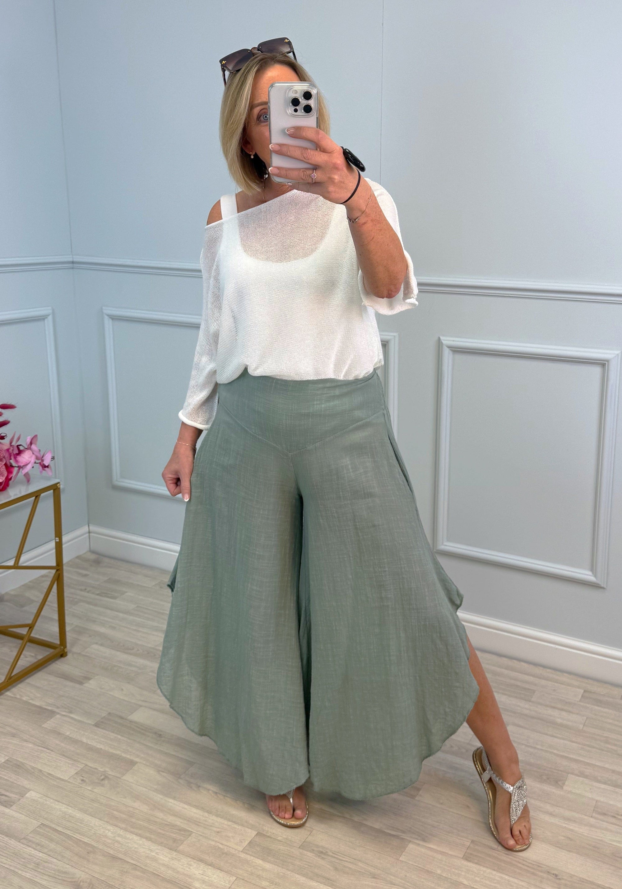 Luna Wide Leg Panel Trousers 10-18 Khaki