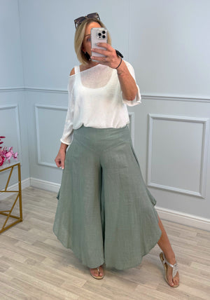 Luna Wide Leg Panel Trousers 10-18 Khaki