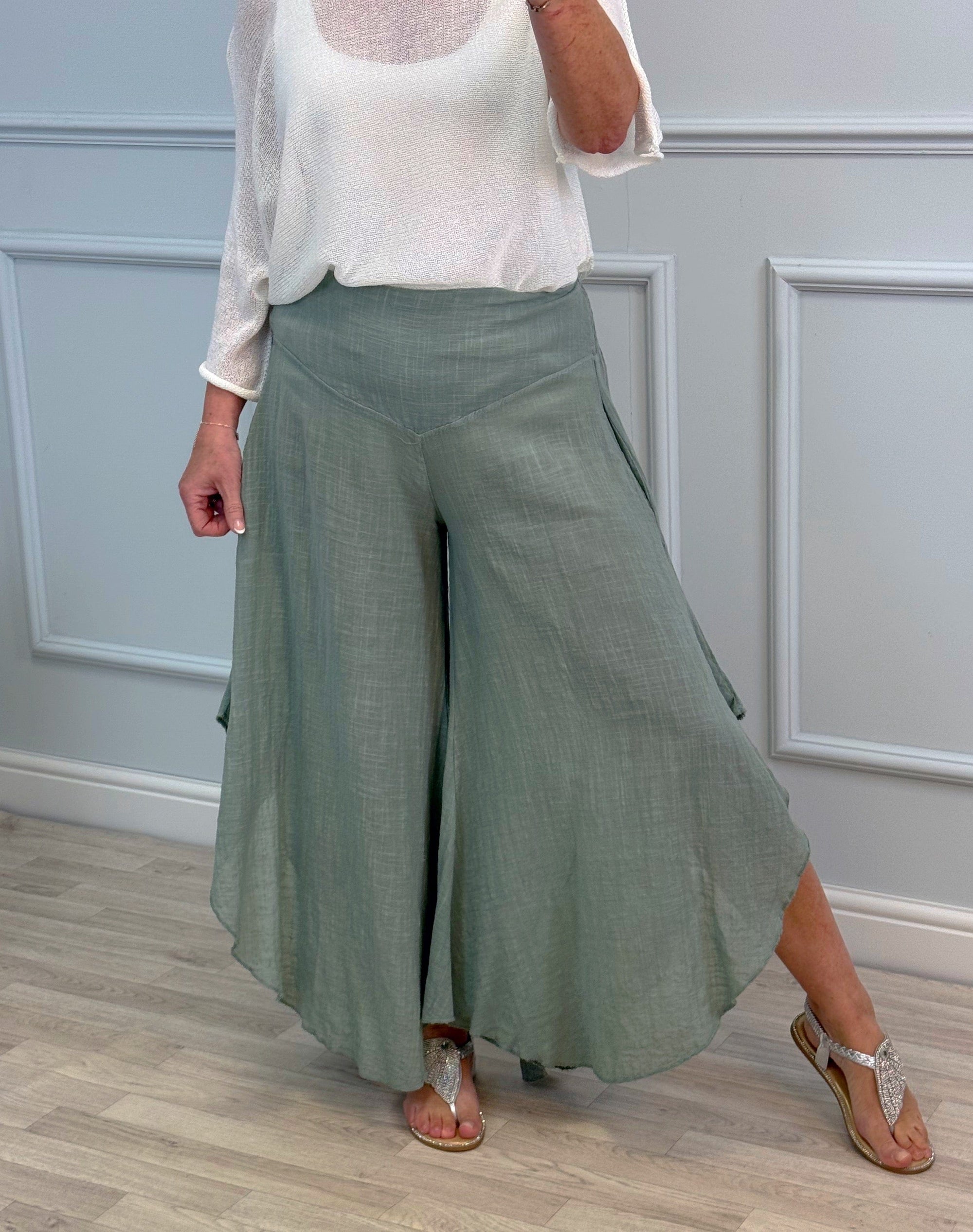 Luna Wide Leg Panel Trousers 10-18 Khaki