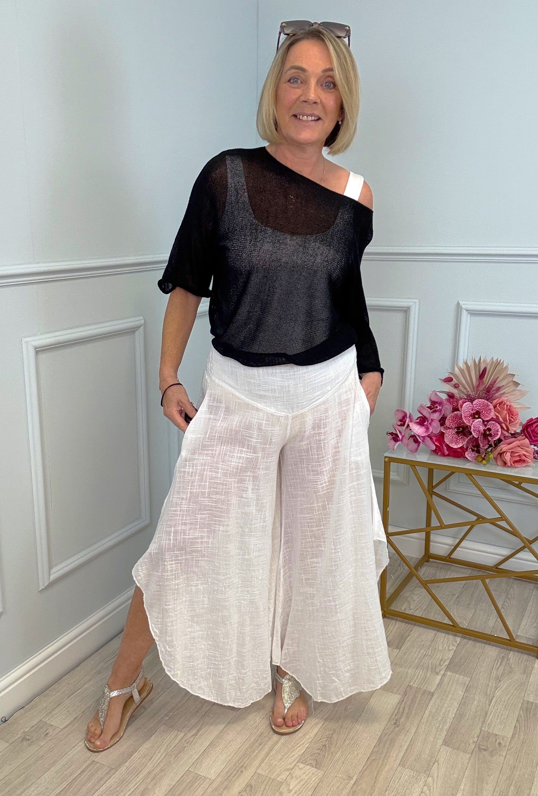 Luna Wide Leg Panel Trousers 10-18 White