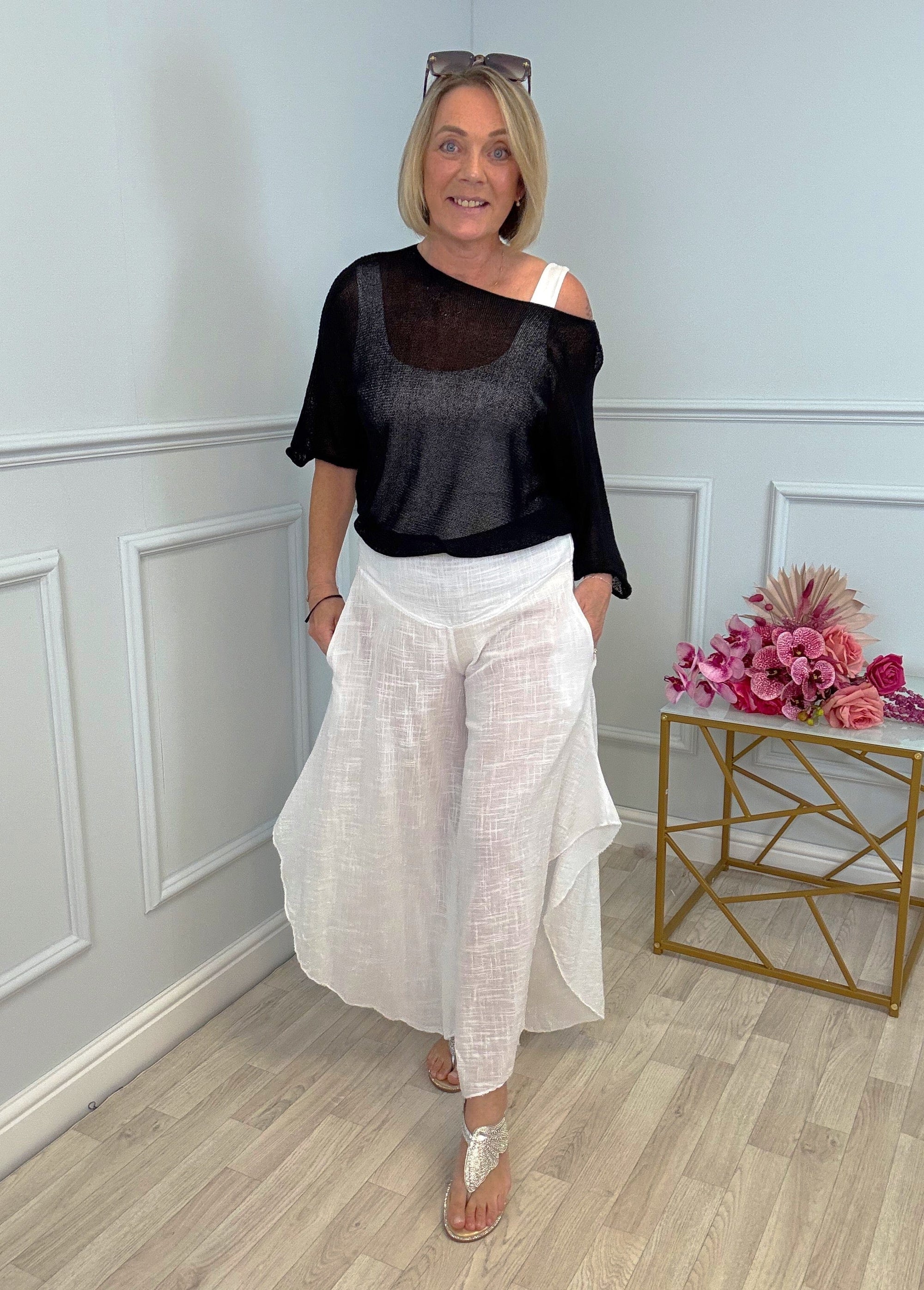 Luna Wide Leg Panel Trousers 10-18 White