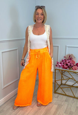 Zara Neon Cheesecloth Trousers 8-16 Orange Pop