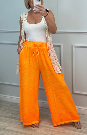Zara Neon Cheesecloth Trousers 8-16 Orange Pop