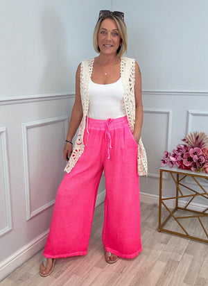 Zara Neon Cheesecloth Trousers 8-16 Hot pink