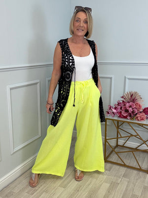 Zara Neon Cheesecloth Trousers 8-16 Lemon Zing
