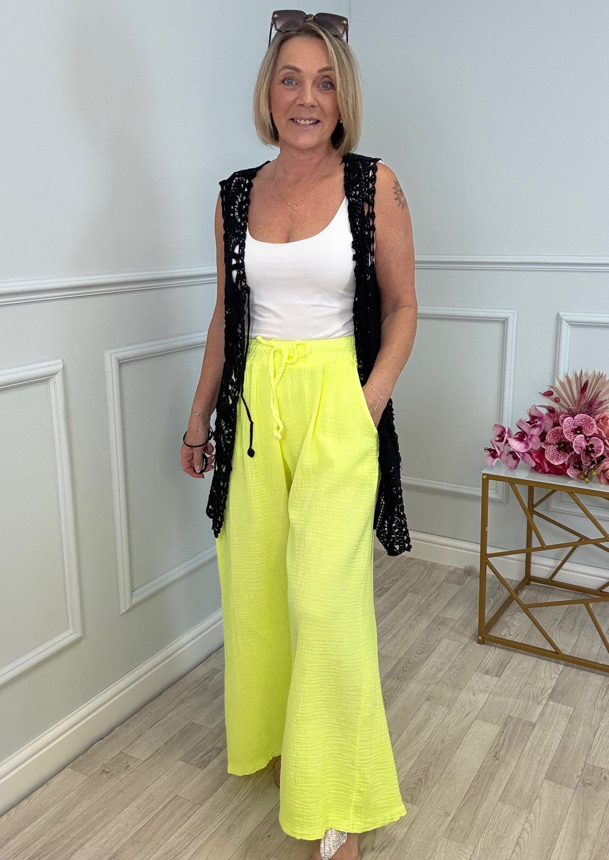 Zara Neon Cheesecloth Trousers 8-16 Lemon Zing