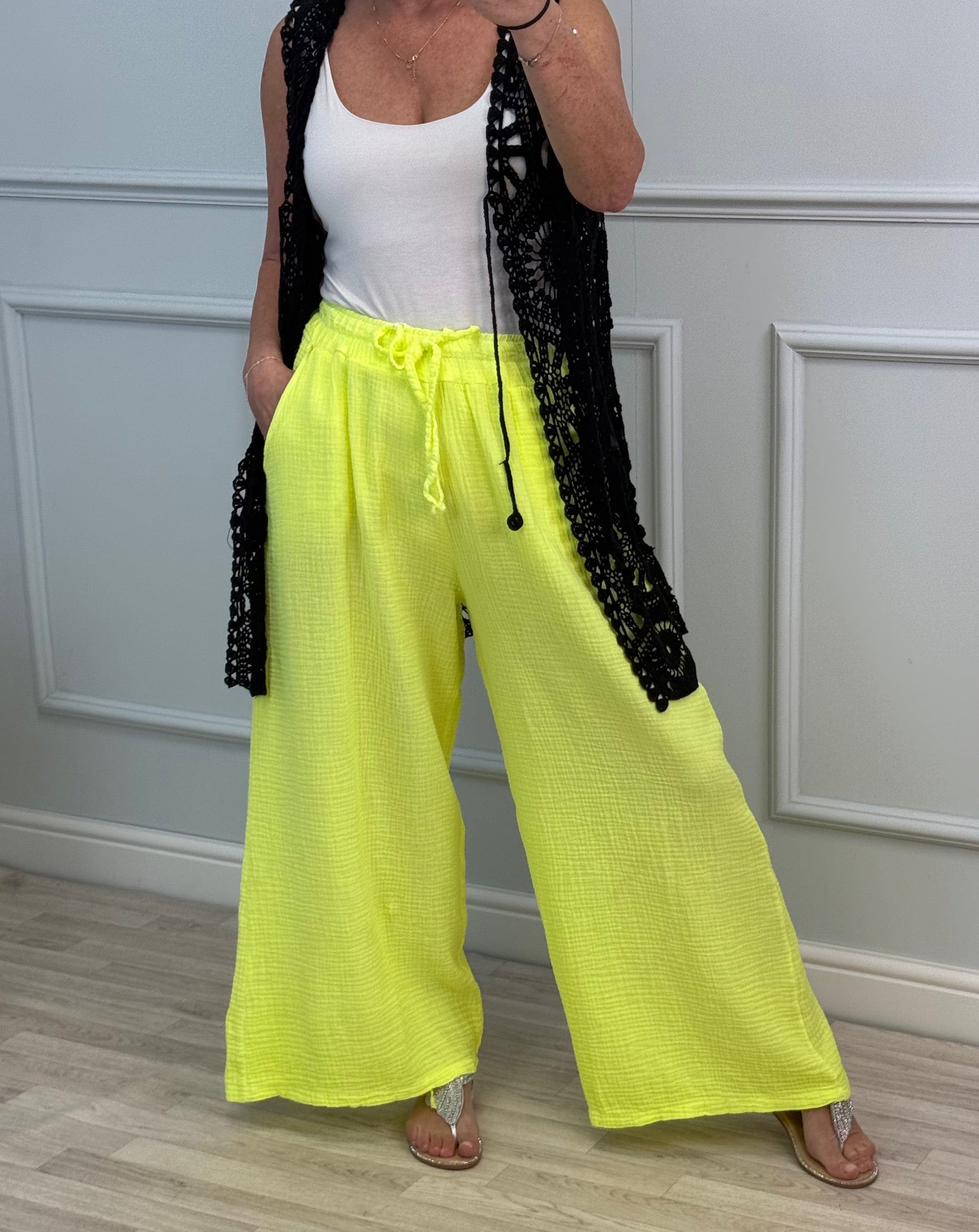 Zara Neon Cheesecloth Trousers 8-16 Lemon Zing