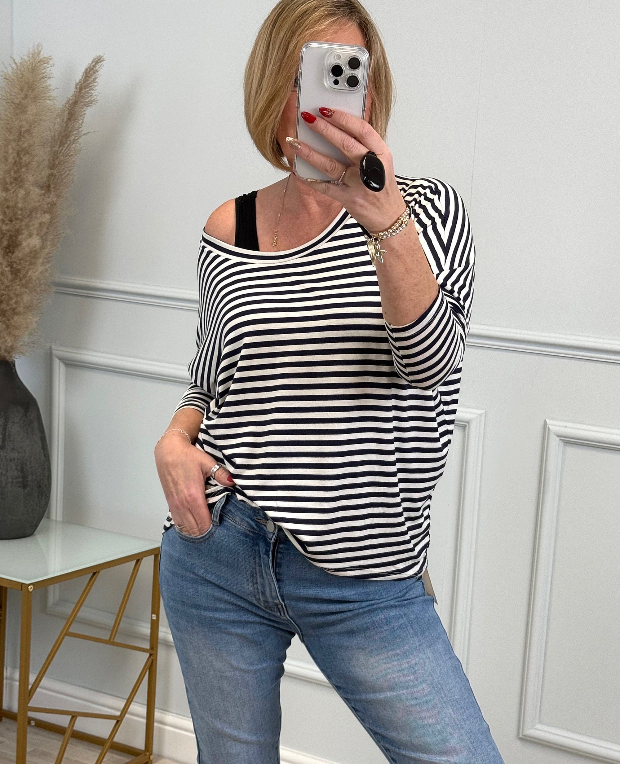 Hallie Scoop Hem Stripe Jersey Top - Size Inclusive (8-20) Navy - Susie's Boutique