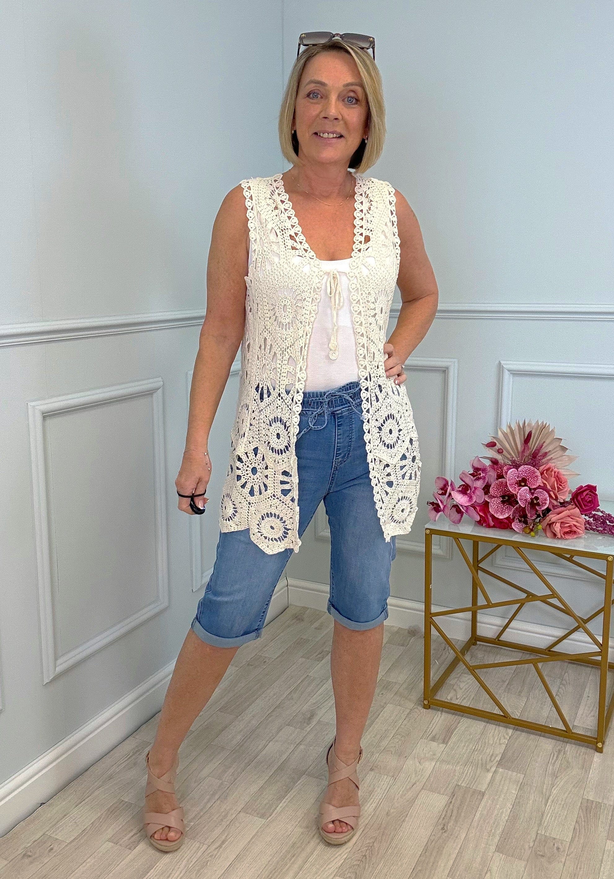 Zinnia Crochet Waistcoat Beige