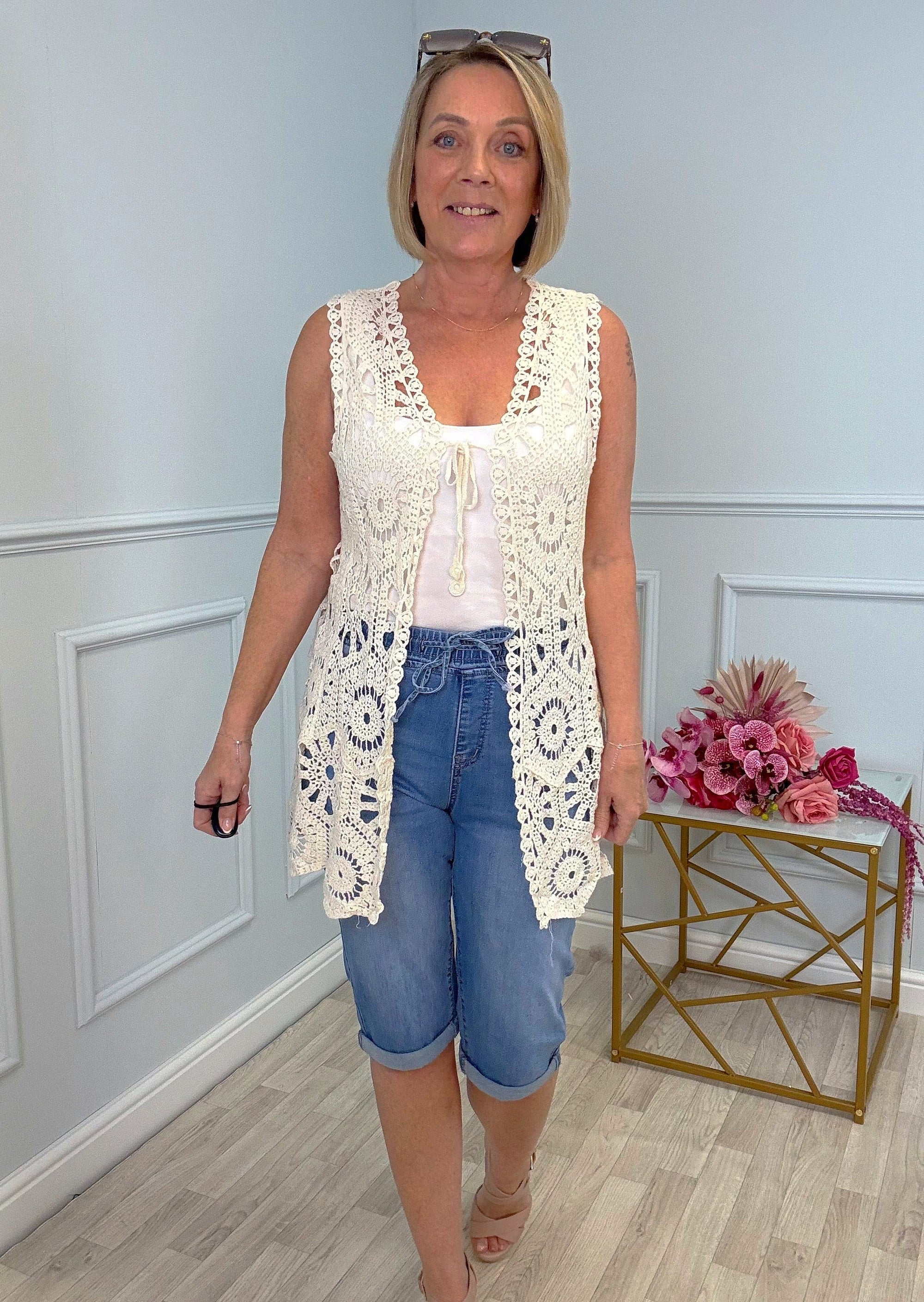 Zinnia Crochet Waistcoat Beige