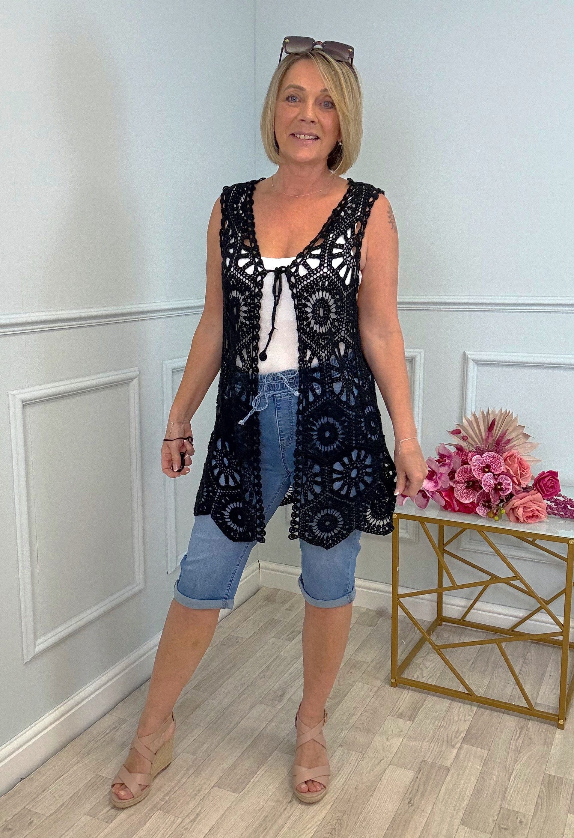 Zinnia Crochet Waistcoat Black
