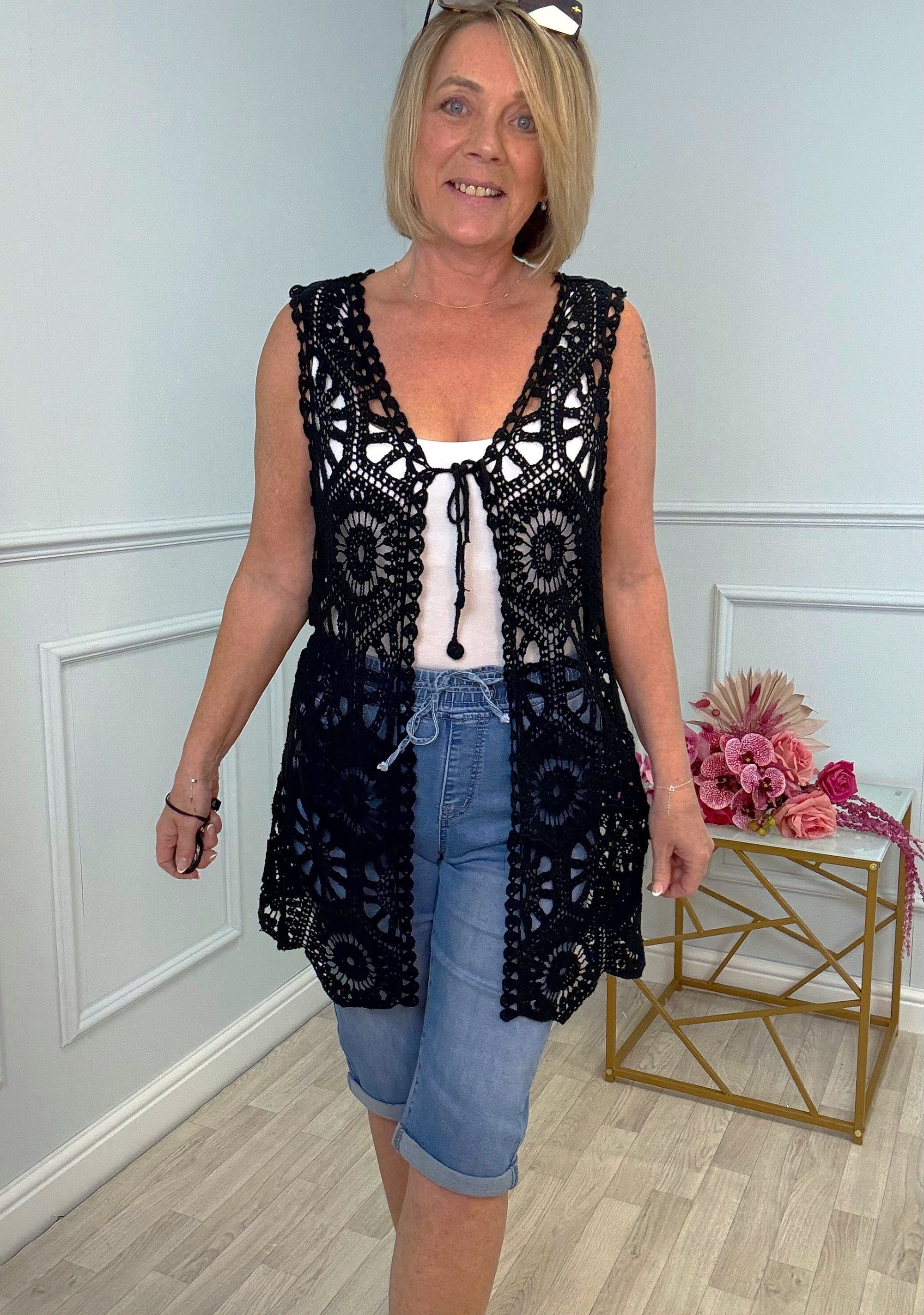 Zinnia Crochet Waistcoat Black